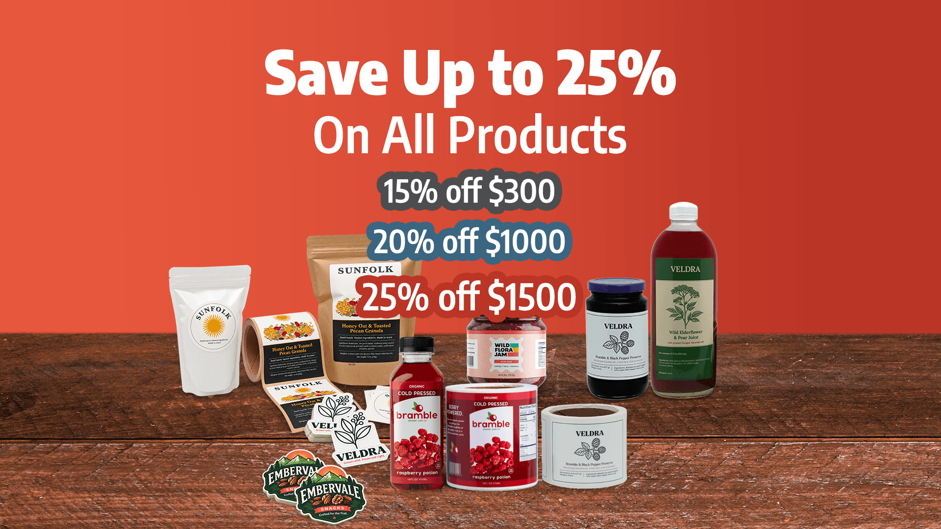 Save up to 25% with 15% off $300, 20% off $1,000 and 25% off $1,500
