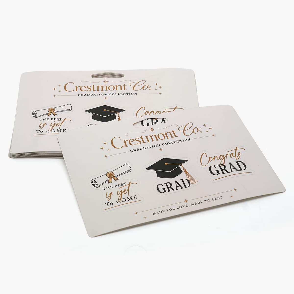 Graduation hang tag sticker sheets with diploma, graduation cap and Congrats Grad stickers