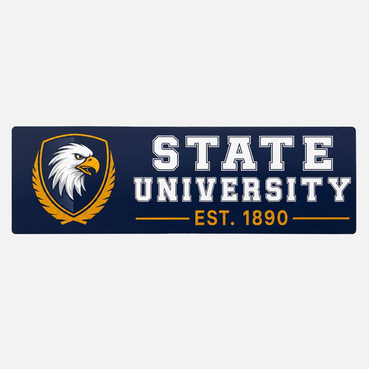 Two custom State University bumper stickers featuring an eagle crest and collegiate lettering displayed on a clean white background.