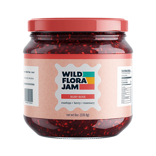 Wild Flora Jam Ruby Rose jar with custom printed product label