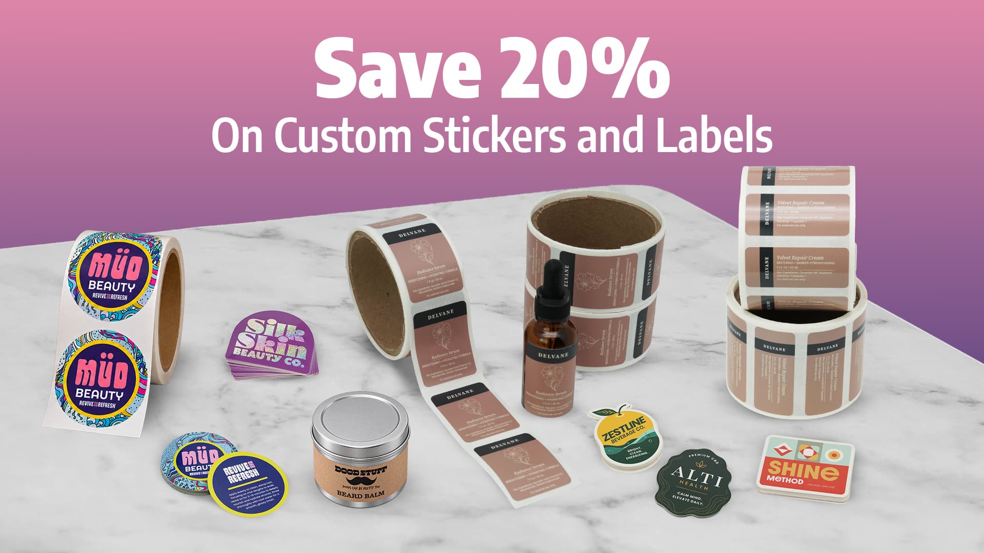 Save 20% on custom stickers and labels from StickerGiant.