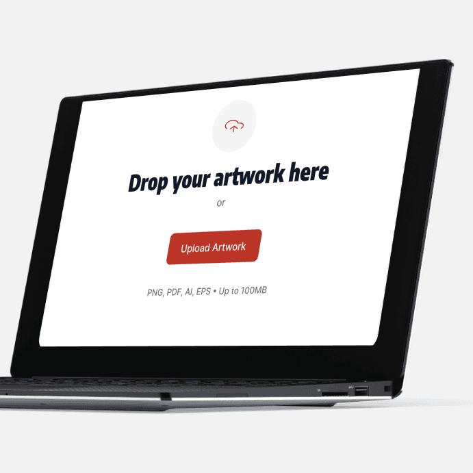 Customer uploading custom label artwork and product specifications through the StickerGiant online ordering platform.