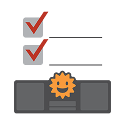 2 Red Checkmarks and blank lines after and smiling sun shape over a content page