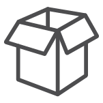 Icon of an open shipping box representing print, pack, and ship.