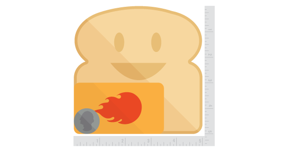 Size comparison graphic showing a toast-shaped sticker with a ruler in the background.