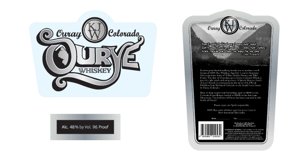 Ourye Whiskey front and back label designs from K.J. Wood Distillers.