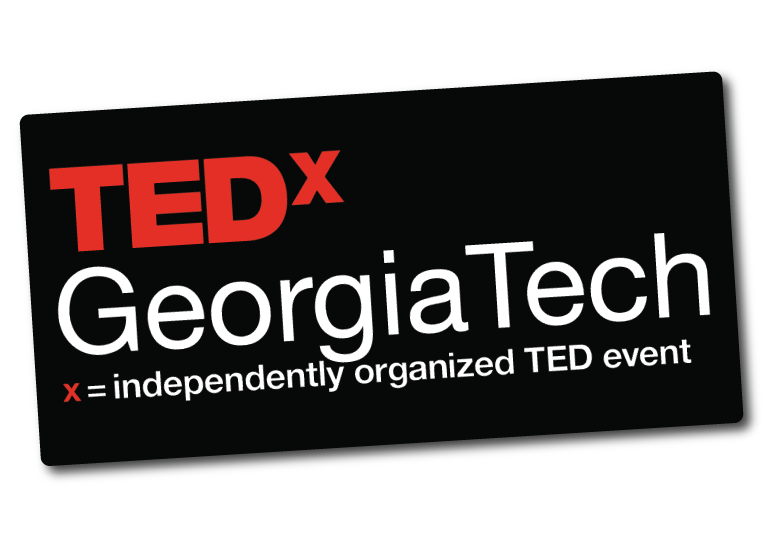 TEDxGeorgiaTech black die cut sticker featuring the red TEDx logo and white GeorgiaTech text with the tagline ‘independently organized TED event.’