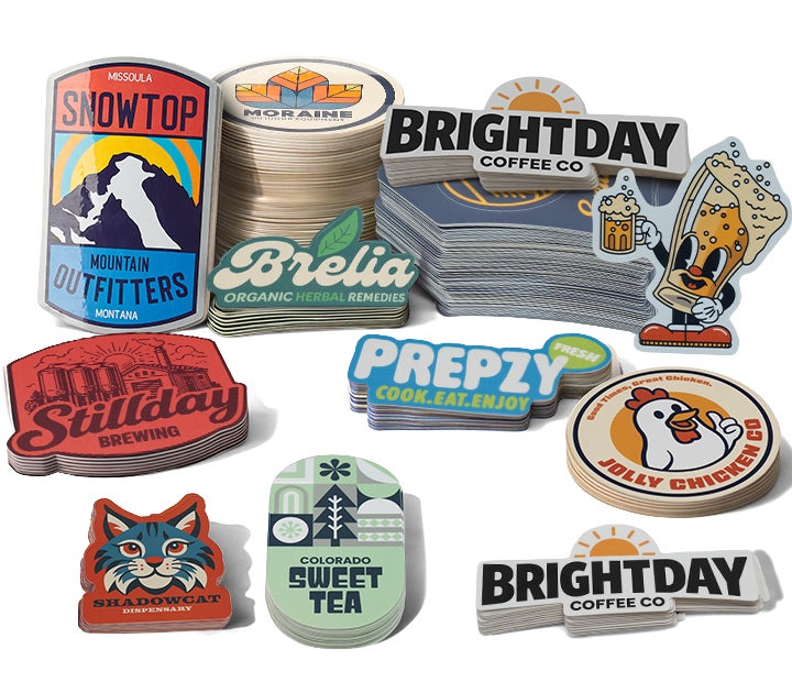 Durable, water resistant custom logo stickers for branding, packaging, and promotions.