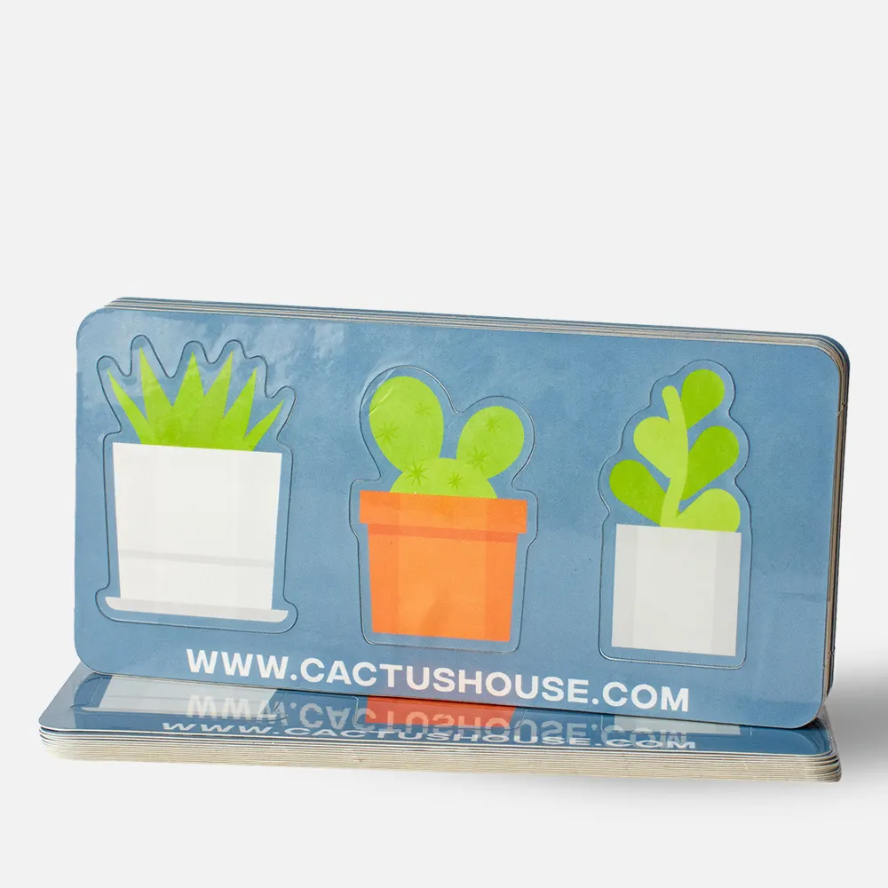 A small rectangle sticker sheet with three cacti plants